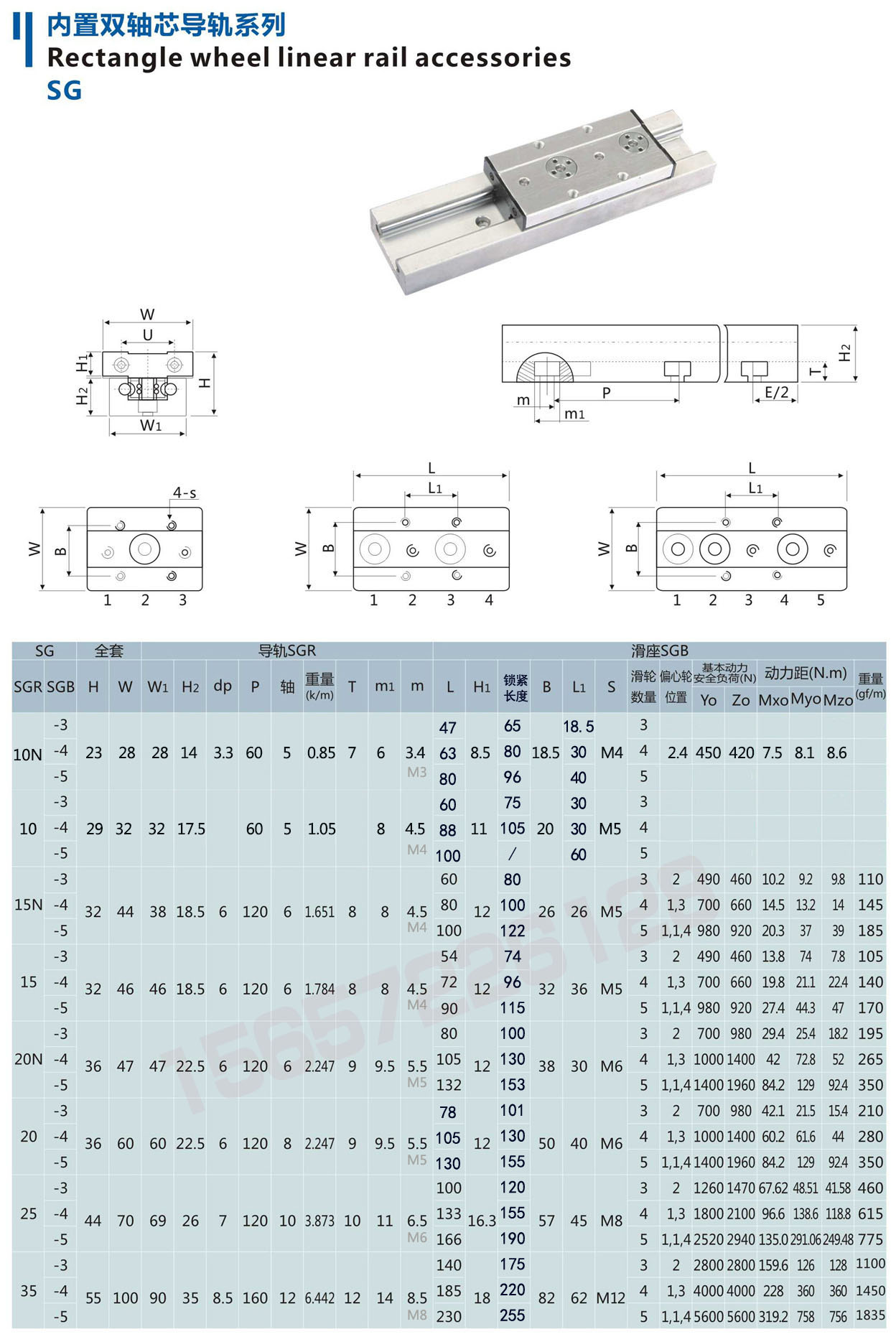 内置双轴心直线滑块SGR/SGB10 10N 15 15N 20 20N 25 35黑色滑座(图12)