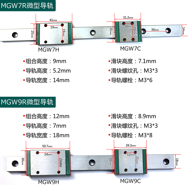 微型轻型MGN/MGW7 9 12 15C H线性滑轨选型图(图3)